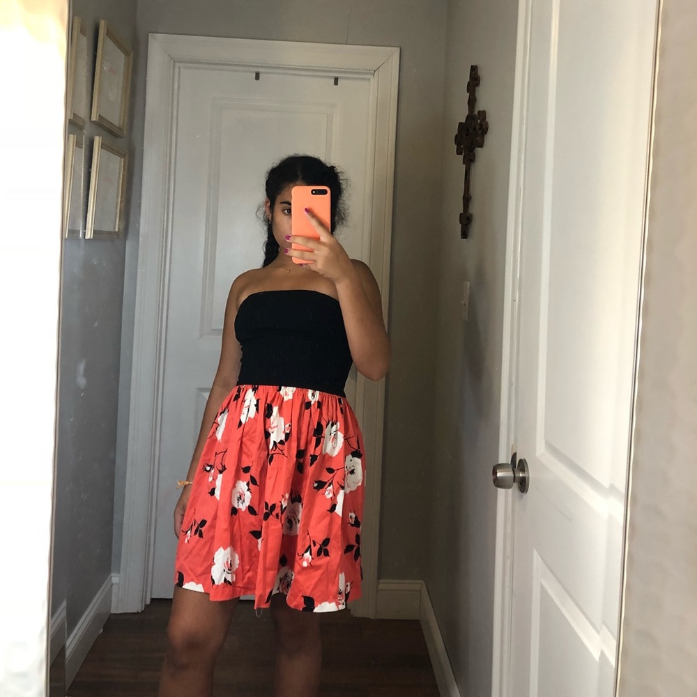 Aqua Strapless floral dress